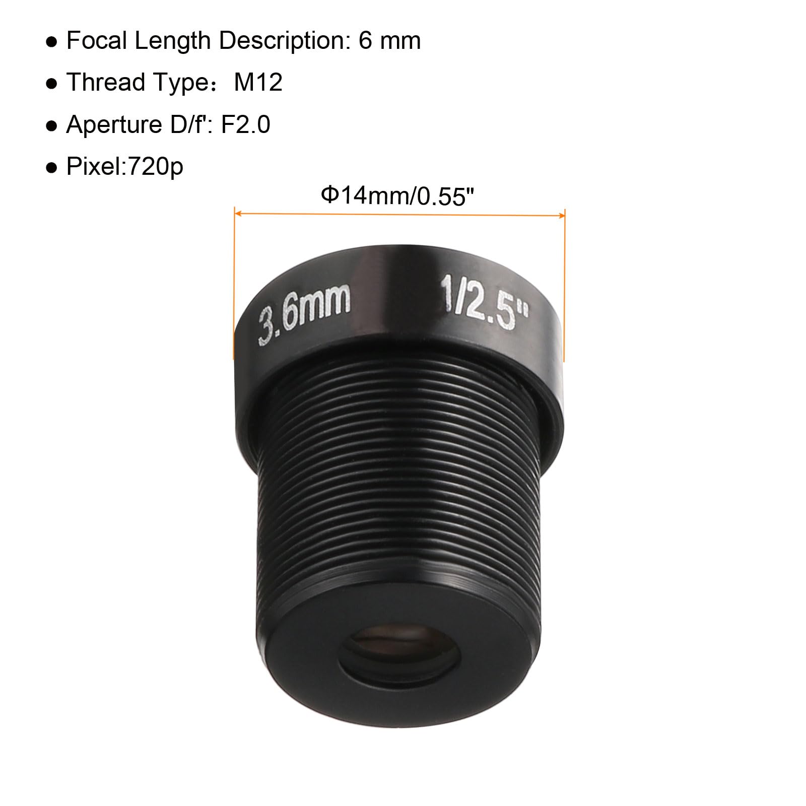 QUARKZMAN 3,6 mm CCTV Fotocamera Lenti 720p F2,0 FPV Grandangolo Sicurezza Fotocamera Lenti M12 Filettato Dia per IP Camera Panoramica Nero