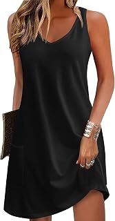 Womens Summer Dress 2025 Loose V Neck Sleeveless Sundresses Swimsuit Coverup with Pockets Floral Tank Dresses