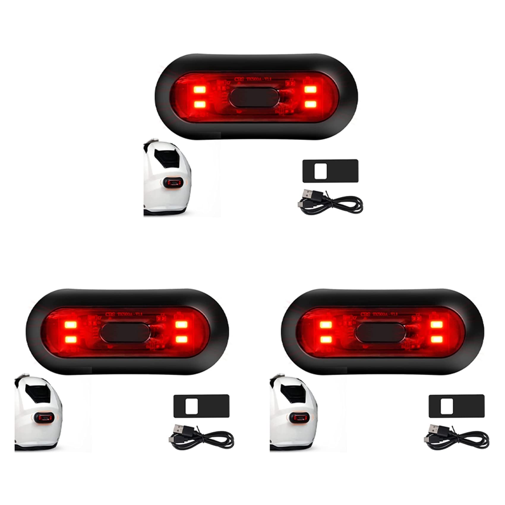 Speesy 3X LED Helmet Light,Motorcycle Helmet Brake Light Rechargeable Bike Rear Red Warning Light for Night Riding