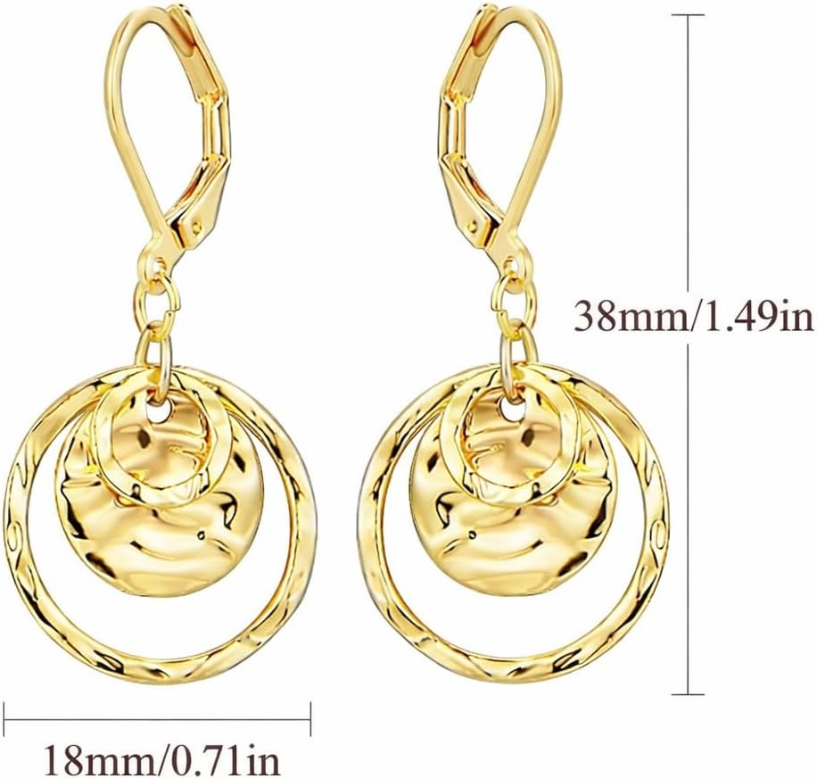 Sterling Silver Hammered Teardrop Drop Dangle Earrings for Women,Disc Leverback Circle Drop Earrings Hypoallergenic Jewelry - Image 5