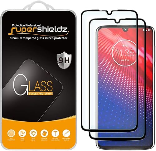 Supershieldz Protector de pantalla de vidrio templado diseñado para Motorola Moto Z4, (cubierta completa y adhesivo completo), antiarañazos, sin