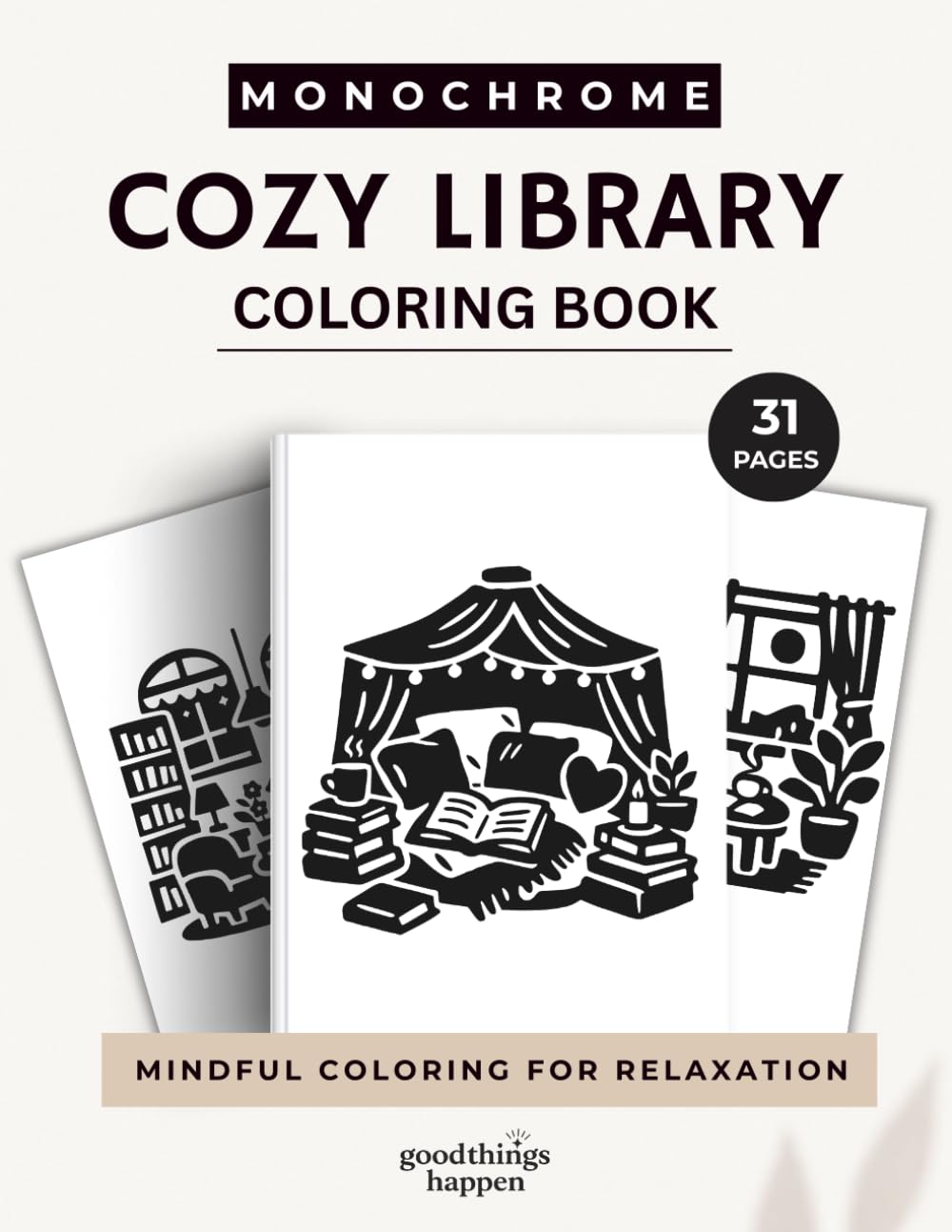 Monochrome Cozy Library Coloring Book: A One Color Coloring Book Inspired by Cozy Libraries and Reading Moments (Monochrome Coloring Collection)