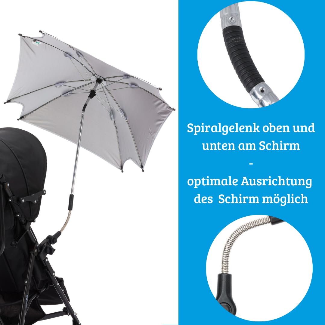 Fillikid Sonnenschirm Kinderwagen XL Exclusiv - Sonnenschutz Kinderwagen UV 50+ - Abnehmbare Halterung für Runde & Ovale Gestelle - Kinderwagen Sonnenschirm, 80 cm, Wasserabweisend