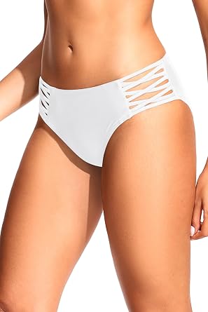 Zmart Strappy Bikini Bottoms - Women's Full Coverage Bathing Suit Mid Waist Swimsuit Bottom