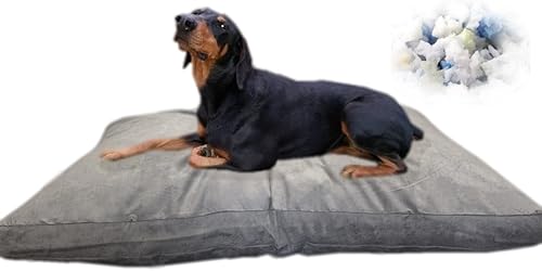 55"x47" Gris microsuede XXL Tamaño Grande Mixed Shredded Espuma de memoria Premium overfilled Pet Dog  Almohada ortopédica cama con impermeable