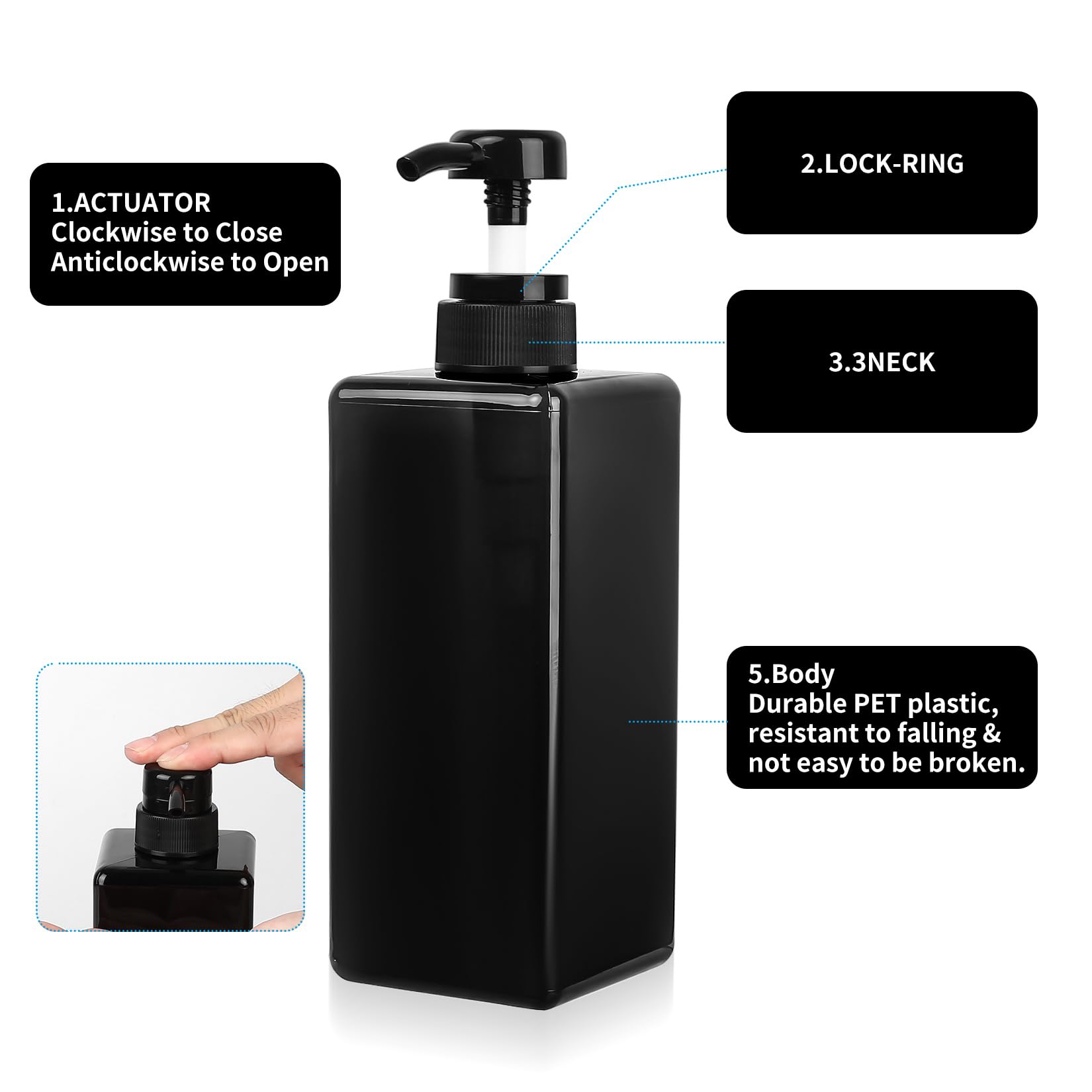 2x Pump Bottle Dispenser, 650ML Refillable Shampoo and Conditioner Dispenser Bottle with Pump - Image 4