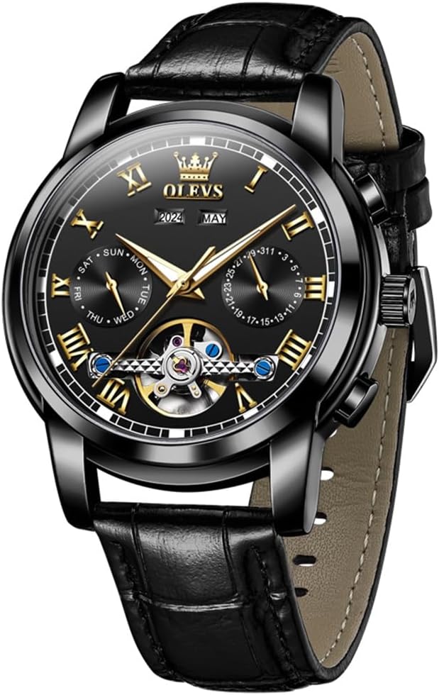 OLEVS Mechanical Dress Mens Watches Square Brown Leather