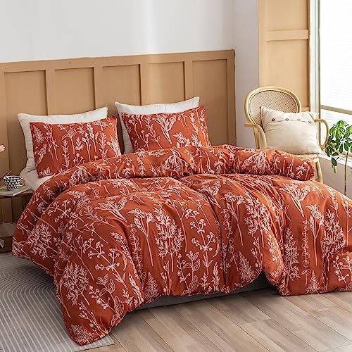 Janzaa Bedding Floral Terracotta Comforter Set Full Size Bed Set With 2 Pillow Cases For All Seasons #TOP3