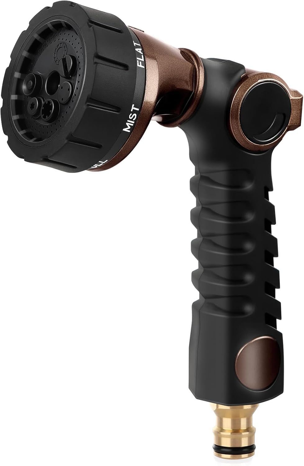 RESTMO Gartenbrause Metall Heavy Duty, Robuste Garten Wasserspritze zum Reinigen und Bewässern, Hochdruck Gartenschlauch Düse 7 Muster für Garten Bewässerung, Autowaschen, Braun