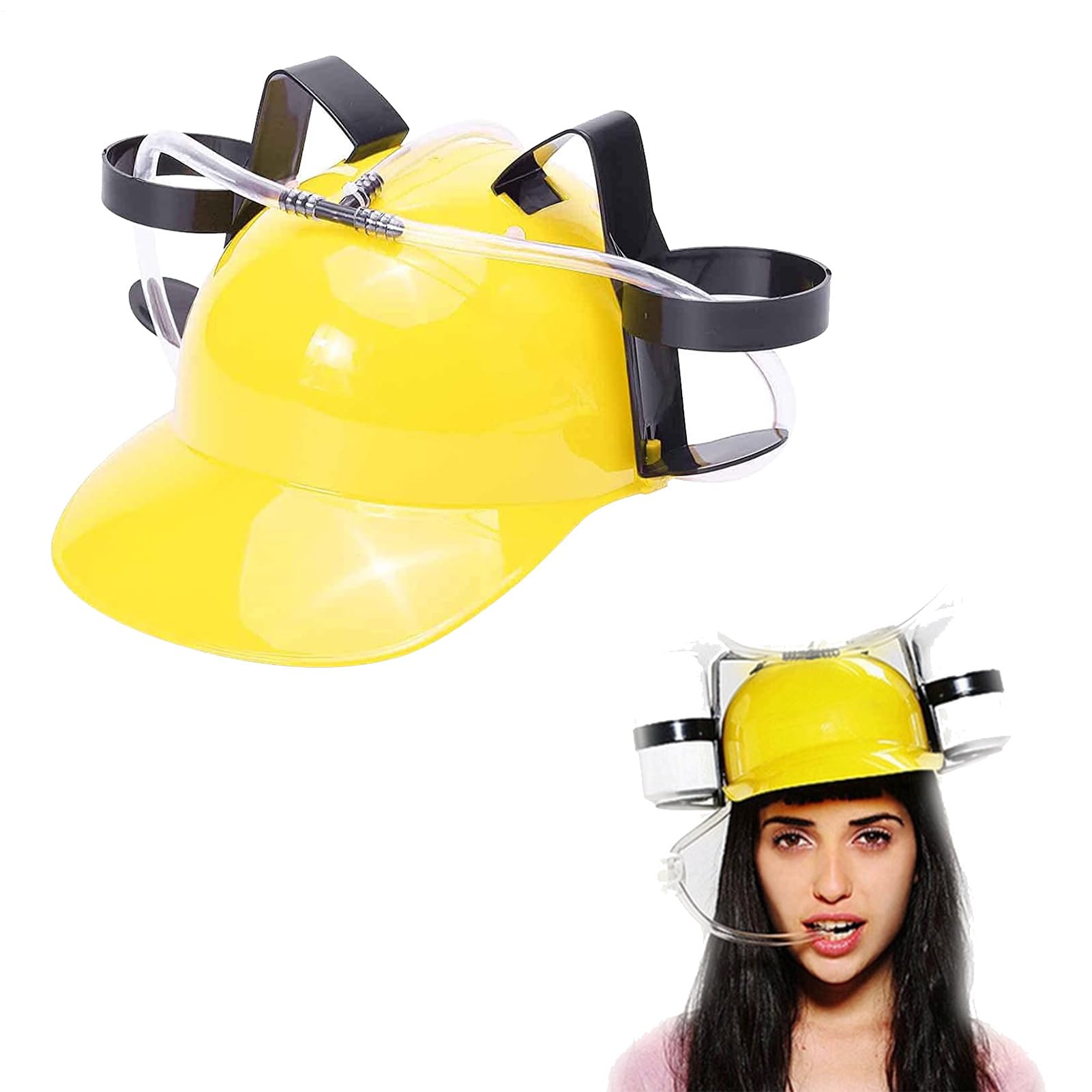 Drinking Helmets | Drinker Beer and Soda Guzzler Helmets | Drinker Favor Hat, Straw for Beer Soda Cola Beverage, Party Fun Beverage Gadgets, Pink Yellow Red Blue