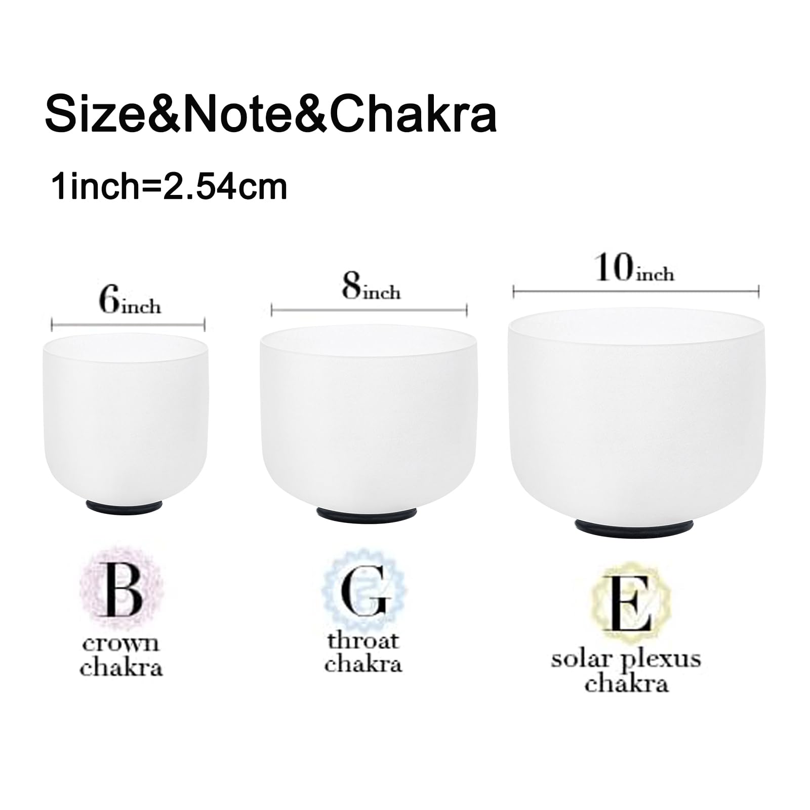 Hye-eun Set di 3 campane tibetane in cristallo, 432 Hz, bianco, 6-10 pollici, B, G, E, con borsa per la meditazione, lo yoga, la musicoterapia e la guarigione del suono