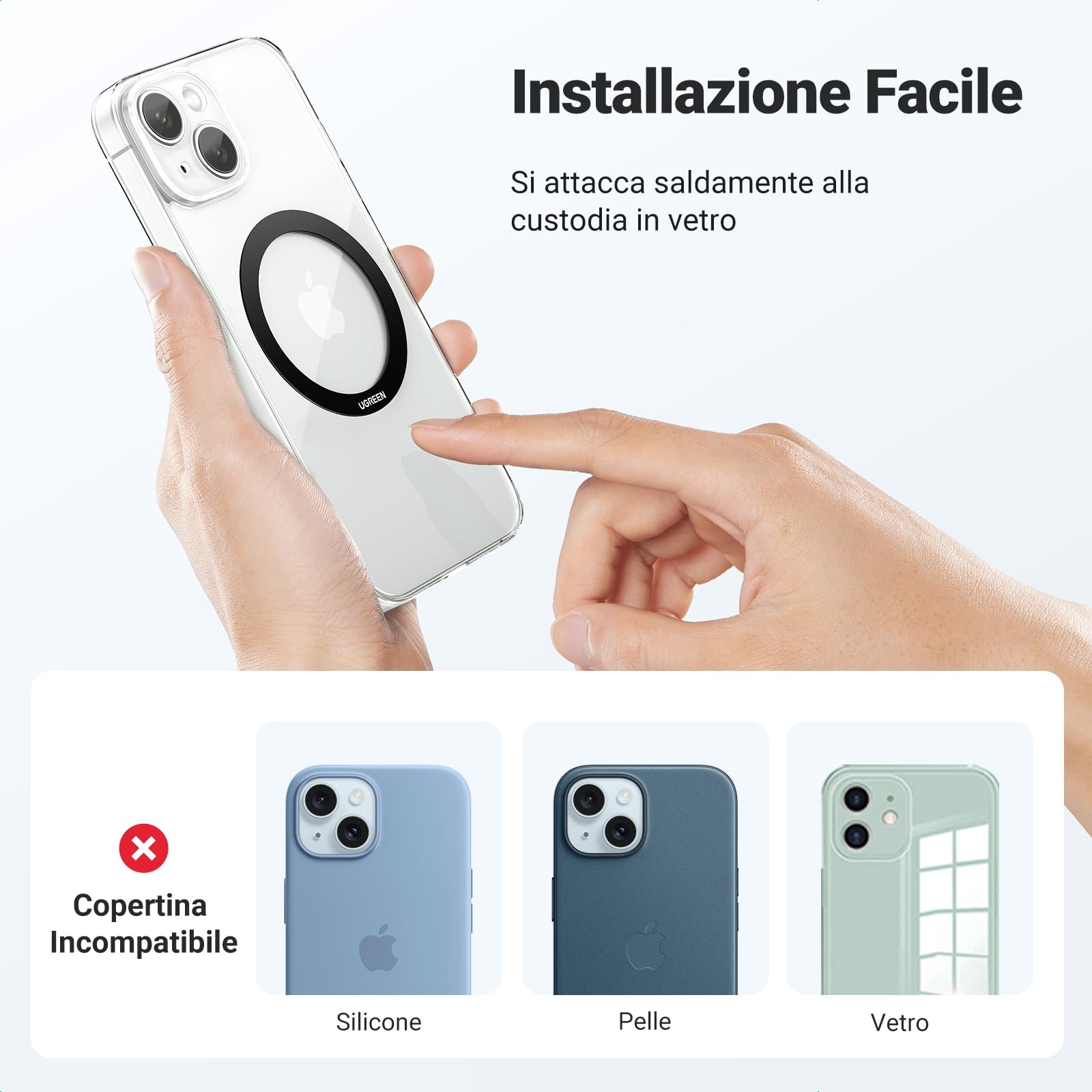 UGREEN Anello Universale Magnetico da Attaccare al Supporto e Accessori MagSafe, Compatibile con iPhone 17 Pro Max Air/16/15/14, Galaxy S25/S24 etc, 2 Pezzi,Nero