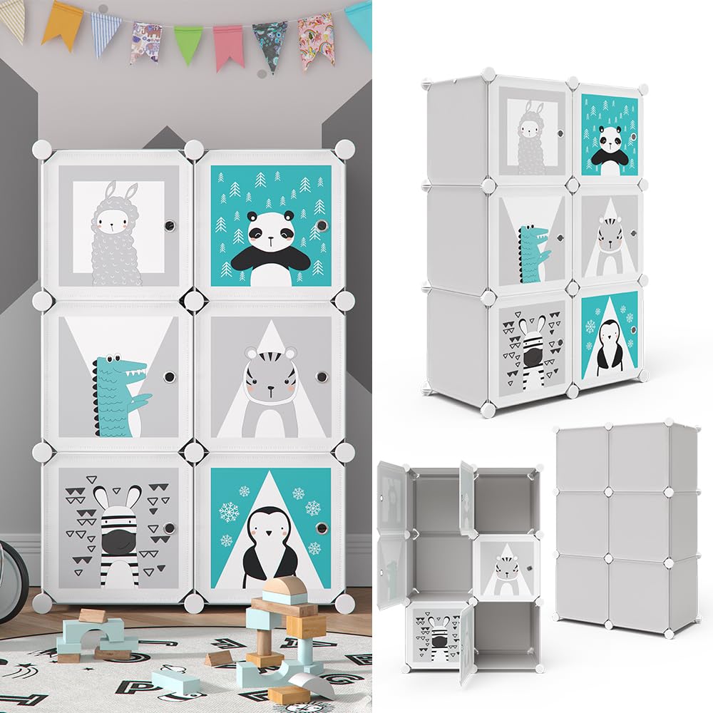 Vicco Étagère pour Enfants Andy, Gris, 74.5x110cm 6 Compartiments (Panda), Convient pour Le Rangement des Jouets et des vêtements