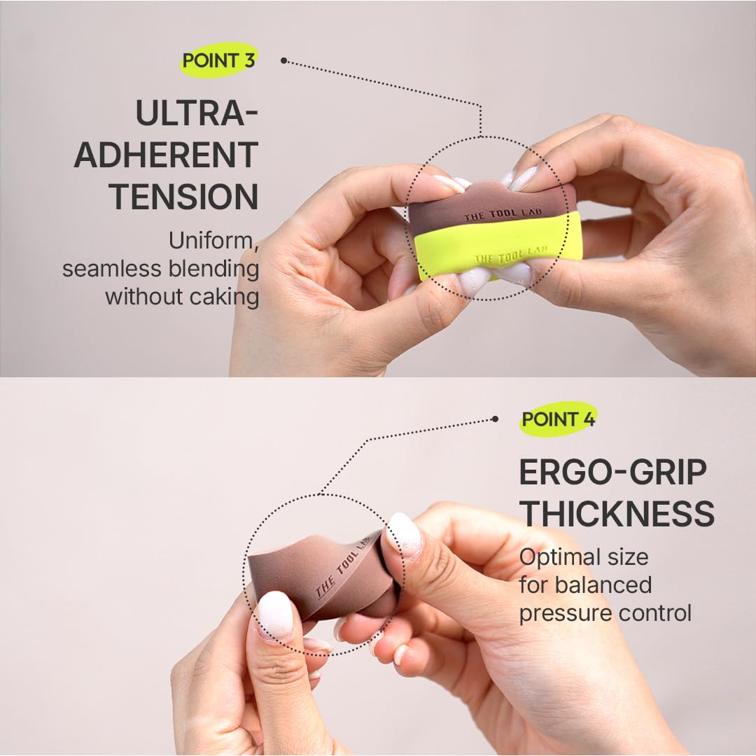 THE TOOL LAB Glow Fit Sponge Glow & Aqua - Juego de 4 piezas (2 de cada uno), esponja de maquillaje Rubycell para hidratación y cobertura suave con rocío, base de maquillaje líquida, maquillaje