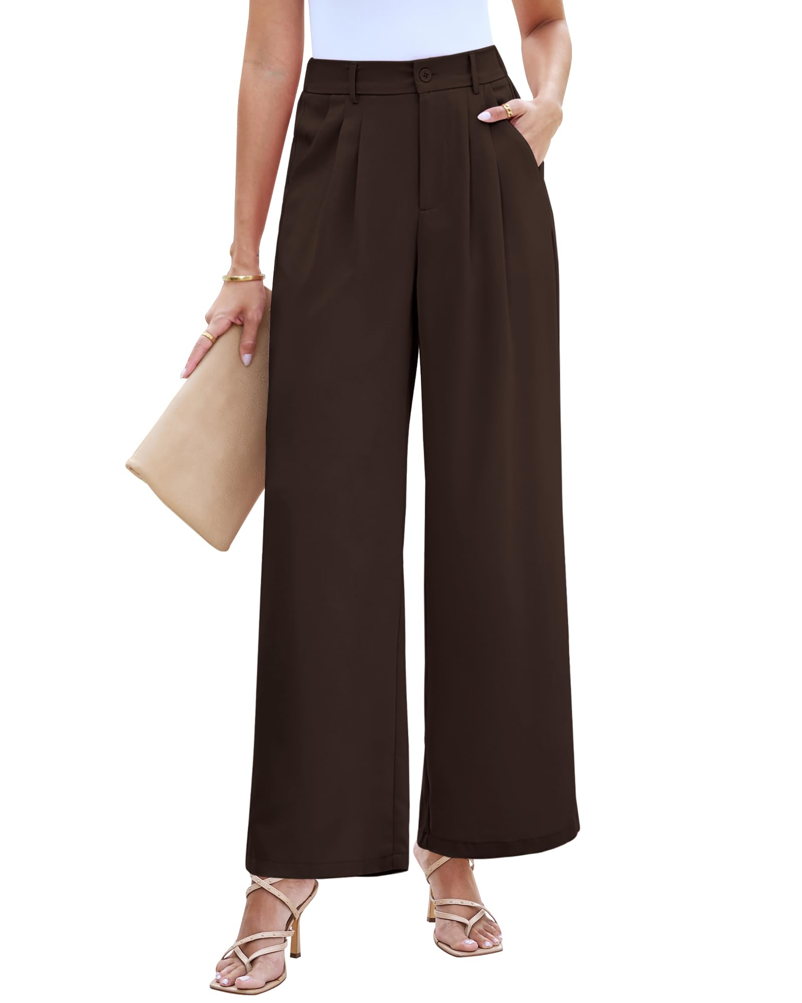 LookbookStore Wide Leg Dress Pants Woman High Waisted Business Casual Pleated Trousers Pants Loose Fit Elastic Waist