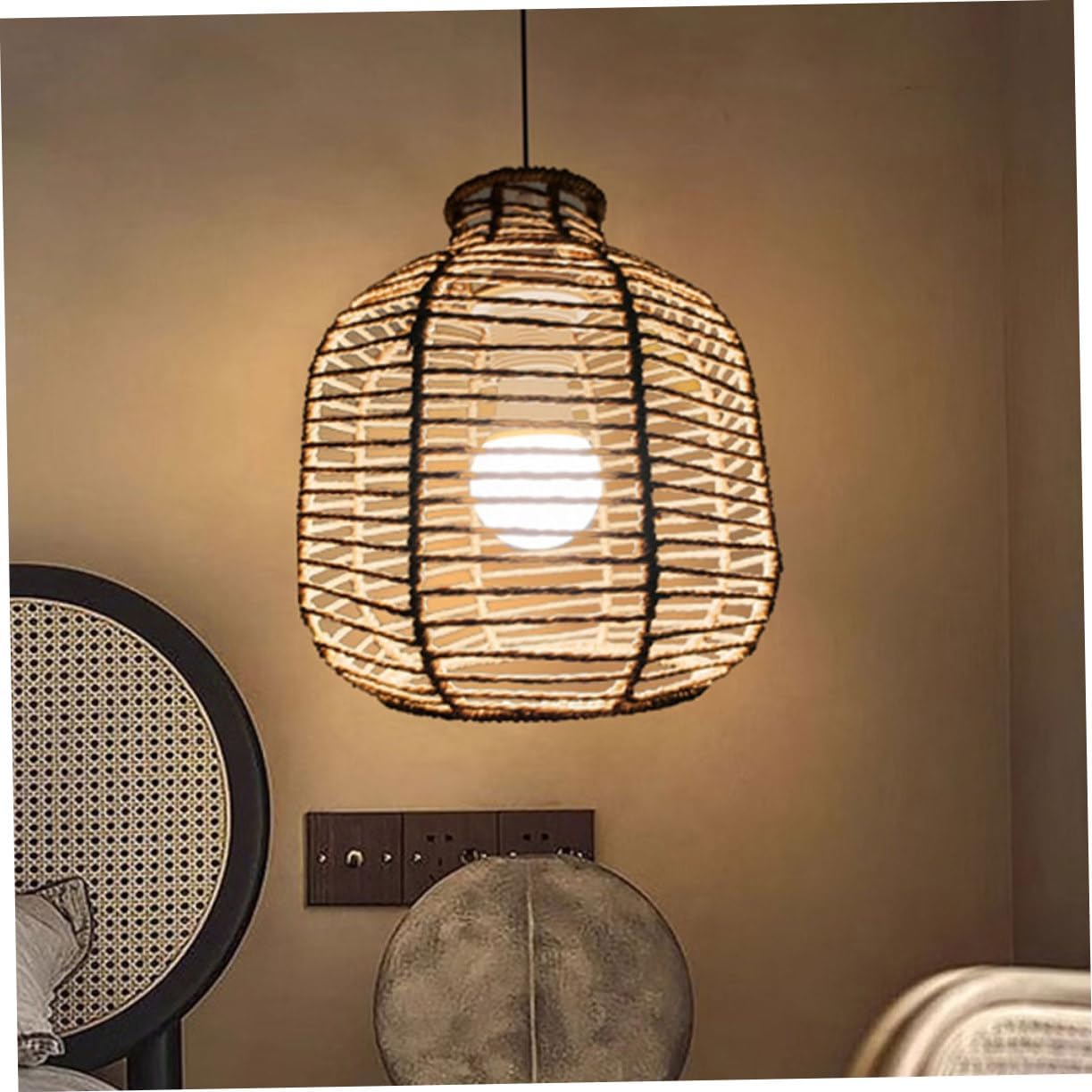 Woven Lampshade Pendant Light Fixture Handmade Paper and Hanging Shade for Rustic Farmhouse Decor Bedroom and Living Room