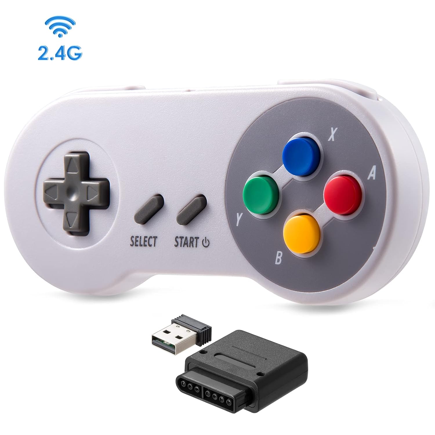 [New Version] 2 Pack 2.4 GHz Wireless Controller Game pad Compatible with SNES & PC, with SNES & USB Receivers, Support Windows PC, IOS MAC, Linux Raspberry Pi and SNES [Plug & Play] [Rechargeable]
