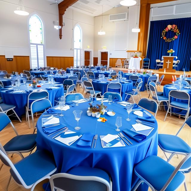 Image of Niuara Blue Plastic Table Cloth - 4 Pack 84 inch Round Disposable Tablecloths for Round Tables, Table Cover for Holiday Parties & Gatherings