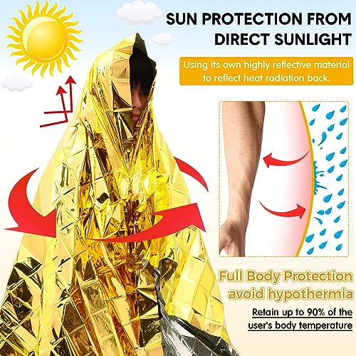 Copkim 100 Pack Emergency Foil Thermal Blanket Bulk 83 x 55'' Waterproof Space Blanket First Aid Survival Blanket for Outdoors, Camping, Hiking, Homeless, First Aid, 50 Pc Silver 50 Pc Gold Silver - Image 4