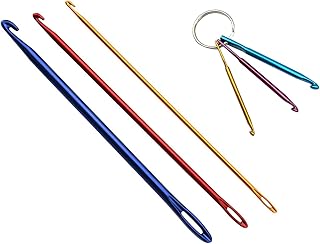 Aluminum Crochet Hook Needle Set with Mini Crochet Hooks Keychain, Tunisian Afghan Yarn Crochet Hook Knitting Needles with Eye Holes Tool for Travel DIY Crafts Yarn Hand Darning Weaving Sewing