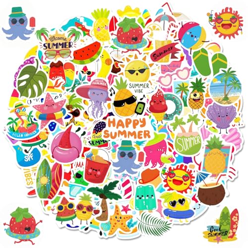 300Pcs Summer Stickers for Kids Waterproof Hawaiian Beach Stickers for Water Bottles Laptop Skateboard Phone Vinyl Tropical Stickers for Summer Party Favors Supplies Decoration(No Duplicates)