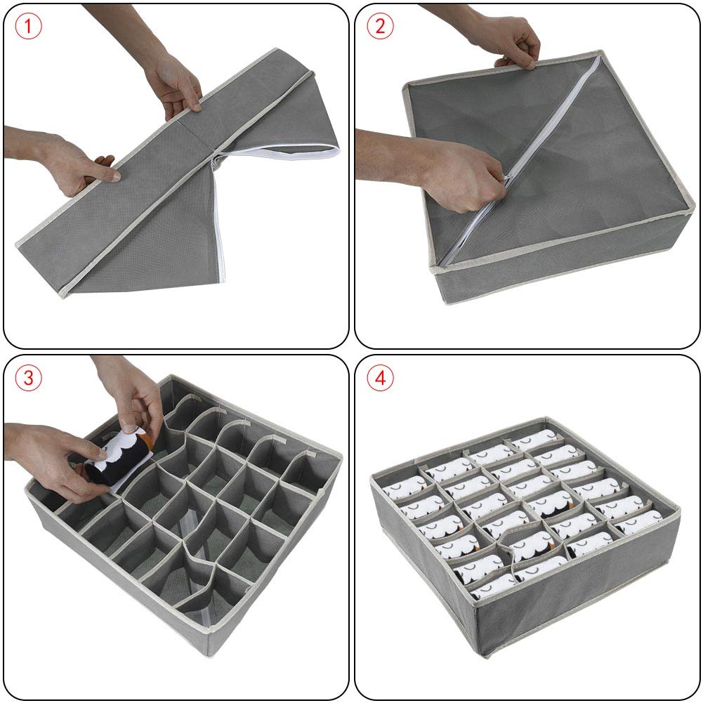 Organizer Pieghevoli Per Cassetti – 2 Pezzi In Feltro Grigio 44x30x24 Cm – 12 Griglie Per Mutande, Calze, Maglioni - 2