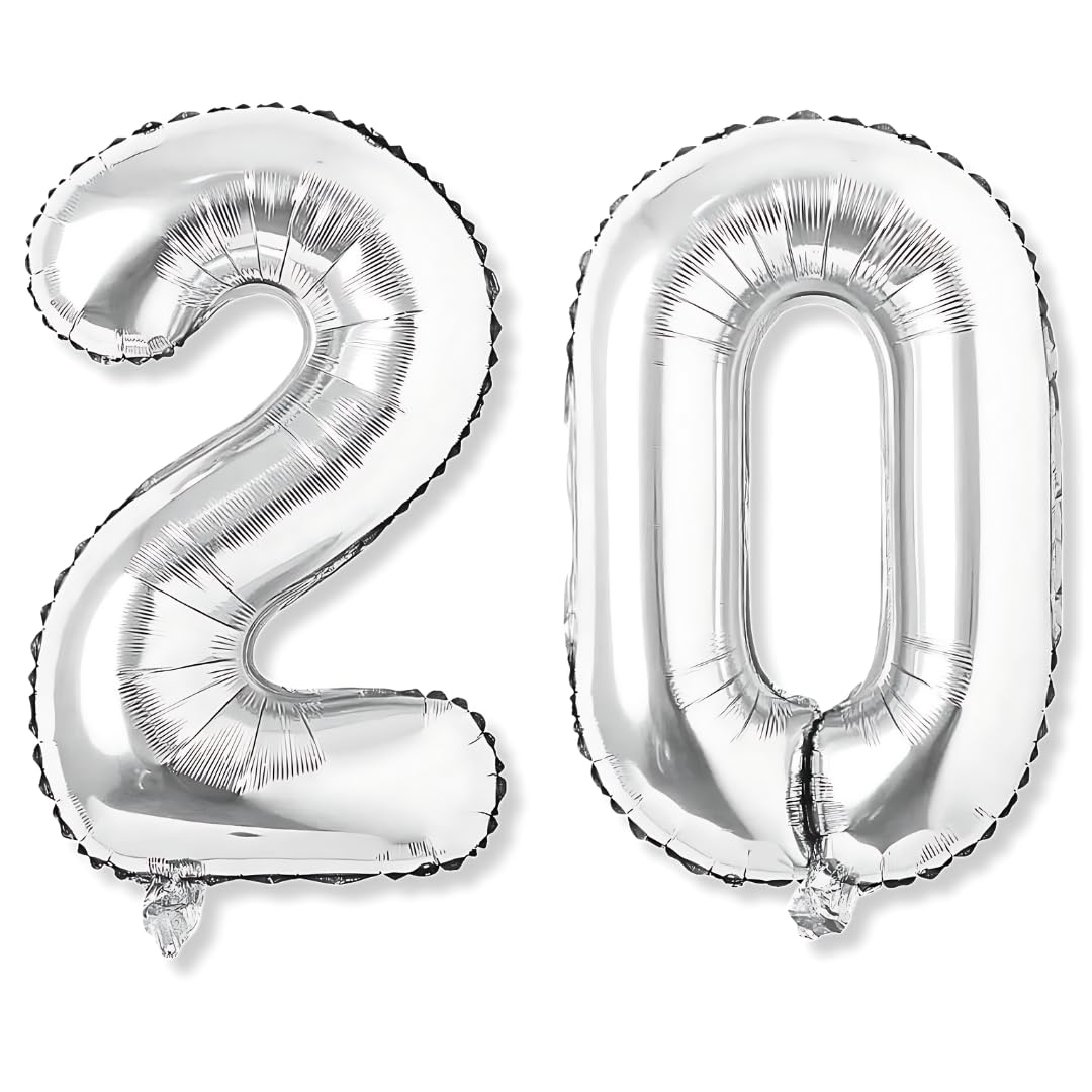 Flyloons 20 number Silver Foil Balloon 16 inch Size Birthday Decoration Items Pack of 2 | 20th Year Balloons | Twenty-image-31
