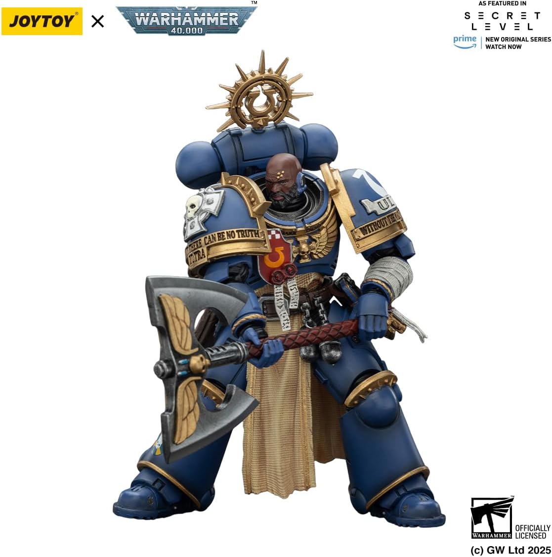 JOYTOY Warhammer 40K Ultramarines Metaurus with Power Axe, Stormshield and Plasma Pistol 1/18 Action Figure Mecha Joy Toy Collection Model 4.8in