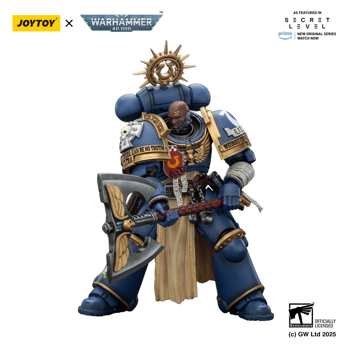 JOYTOY Metaurus Warhammer 40K 1/18 - Figuras de acción de ultramarinos Metaurus con hacha de poder Stormshield y pistola de plasma, modelo coleccionable de 4.84 pulgadas