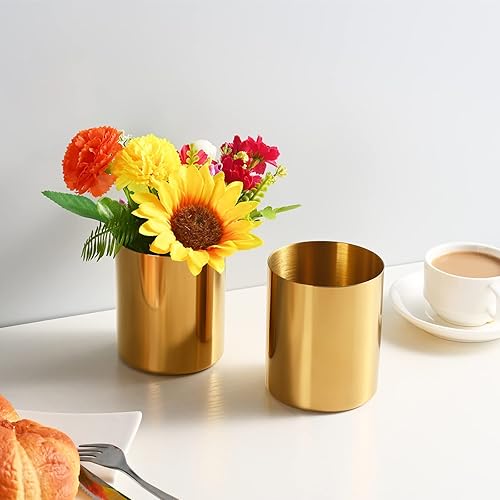 Miniatura 5 de Paquete de 2 soportes dorados para bolígrafos, organizador de bolígrafos de acero inoxidable SUS304 para escritorio, soporte para lápices, vasos