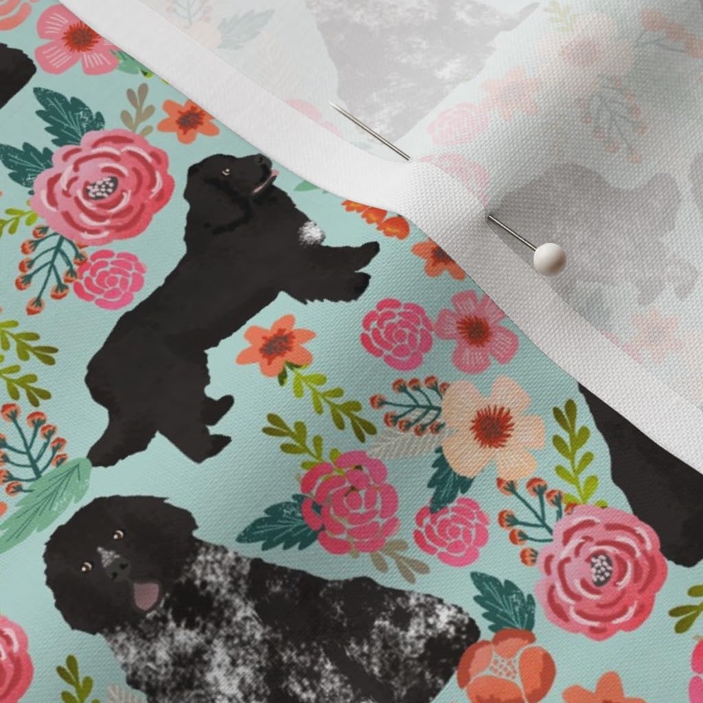 Spoonflower Fabric - Newfoundland Dogs Newfoundlands Cute Dog Florals Pet Portrait Printed on Petal Signature Cotton Fabric by The Yard - Sewing Quilting Apparel Crafts Decor