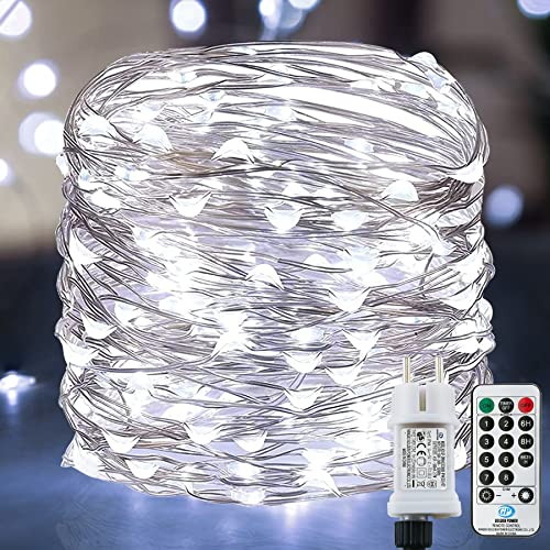 120 LED lichterkette,15M 8 Modi und Merk Funktion lichterketten außen/innen mit Stecker ,lichterketten wasserdicht für balkon, Schlafzimmer, Hochzeit, Fest Deko(Klares Weiß)[Energieklasse A++] Cover