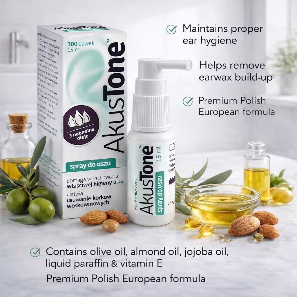Akustone Ear Wax Removal Spray 300 doses 15ml – Ear Cleaning Kit with Natural Ingredients for Ear Hygiene – Soften & Remove Excess Earwax – Safe for Adults & Kids