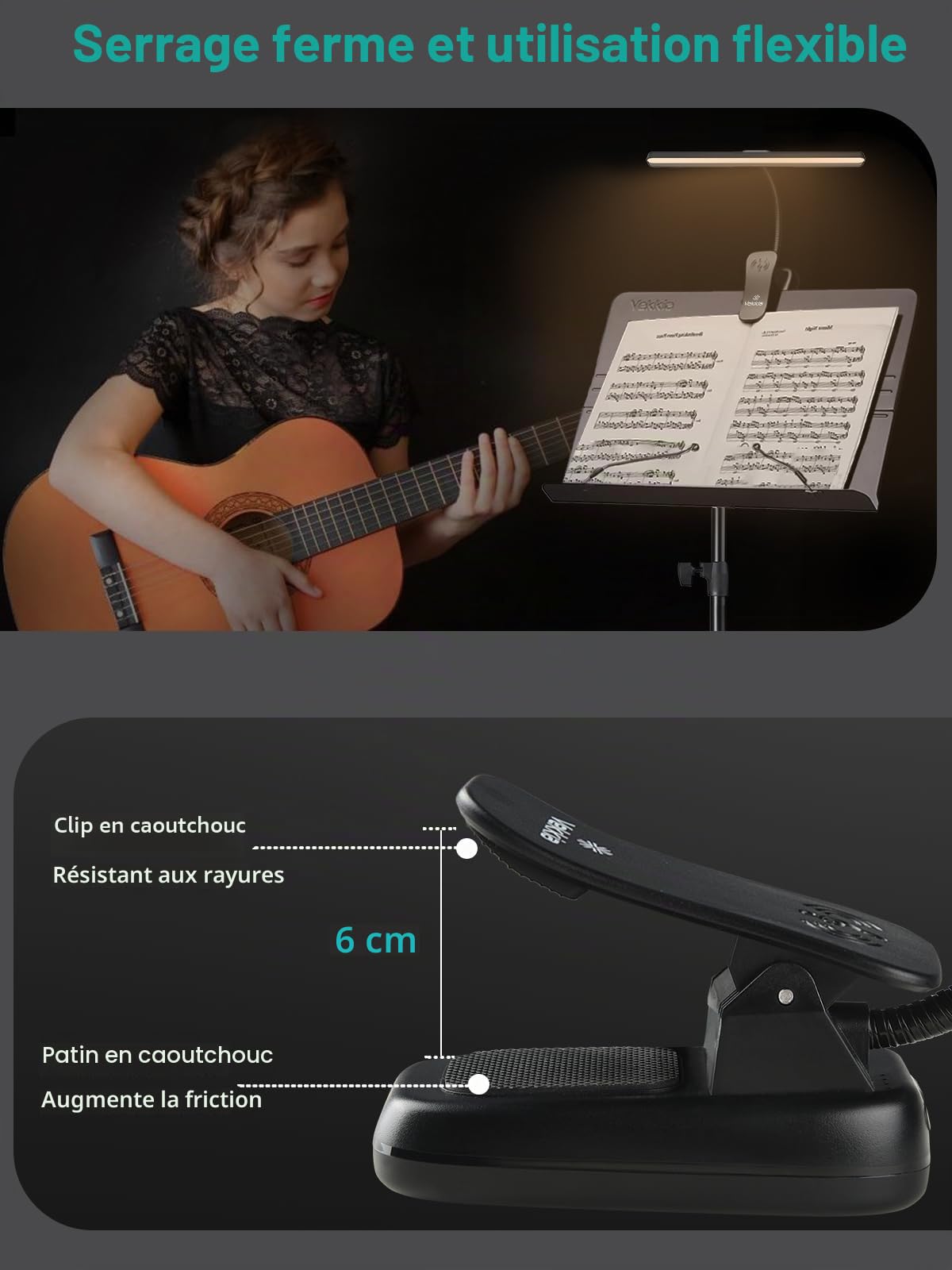 Vekkia Lampe professionnelle rechargeable à 88 LED pour pupitre – Lampe pliable à clipser, protection des yeux, 5 réglages de luminosité et 3 réglages de température de couleur, pour piano, lecture