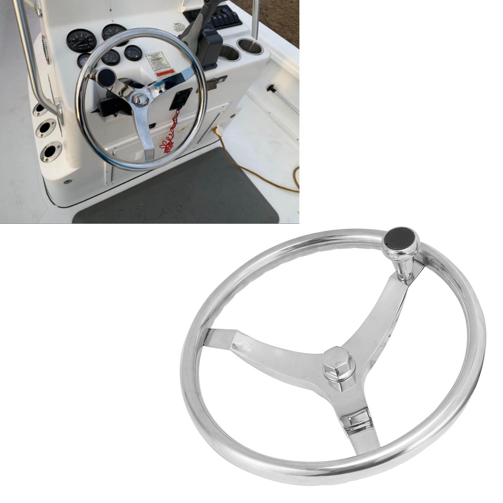 Luceeg Volante Marino 13.5in 3 Spoke Acciaio Inox Barca Pomello Girevole 18 Dadi 5/8 pol