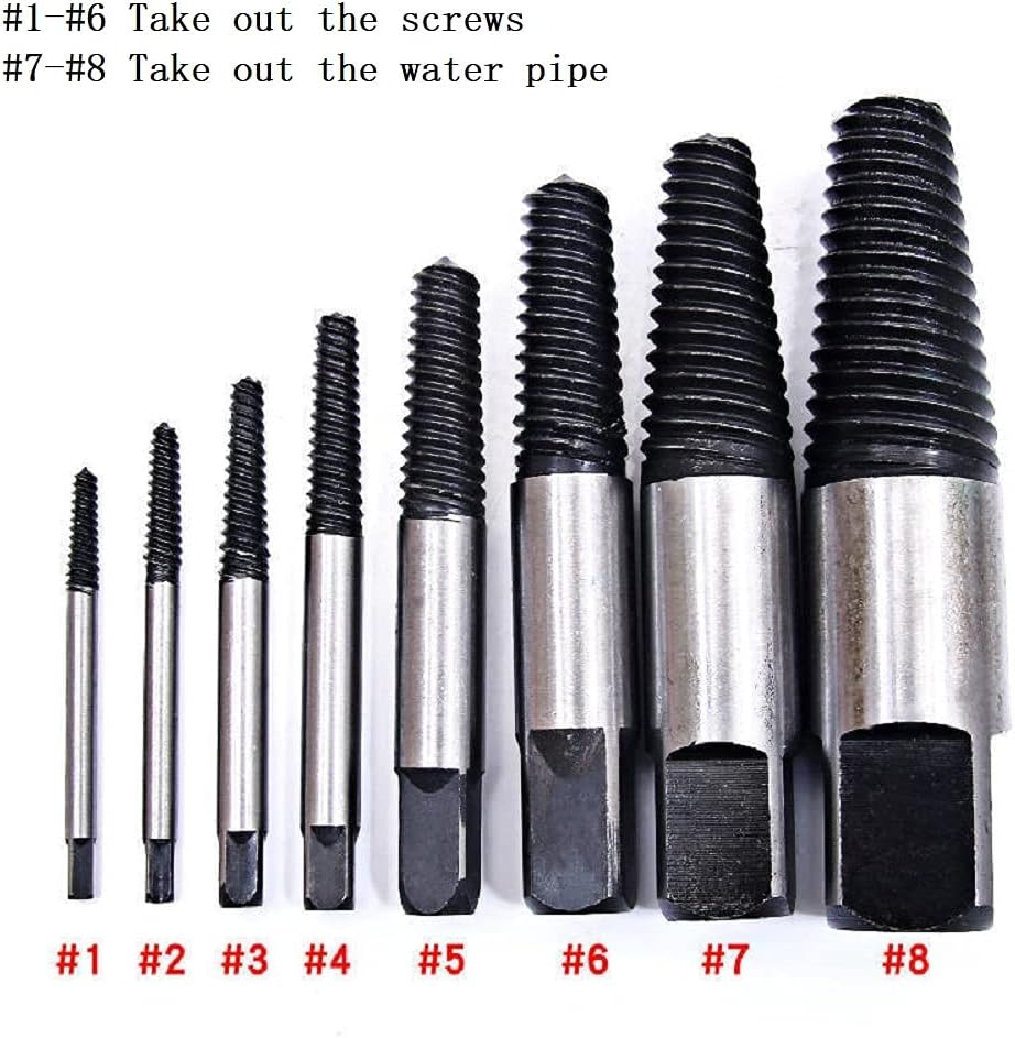 8 Pcs Screw Extractor Easy Out Set, Broken Damaged Bolt Water Pipe Faucet Remover Tools Set with Storage Case