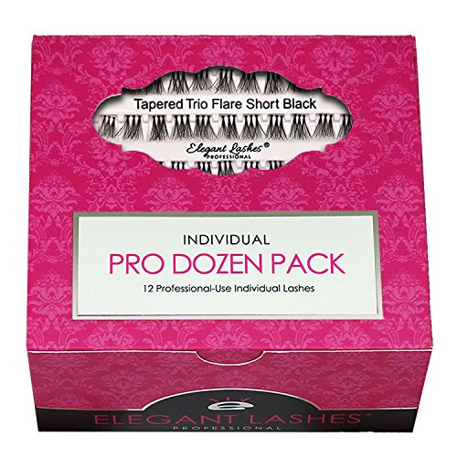 Elegant Lashes Tapered Trio Flare Short Black Individual Eyelashes Pro Dozen Pack - 12 Trays Cruelty-Free FAUX MINK