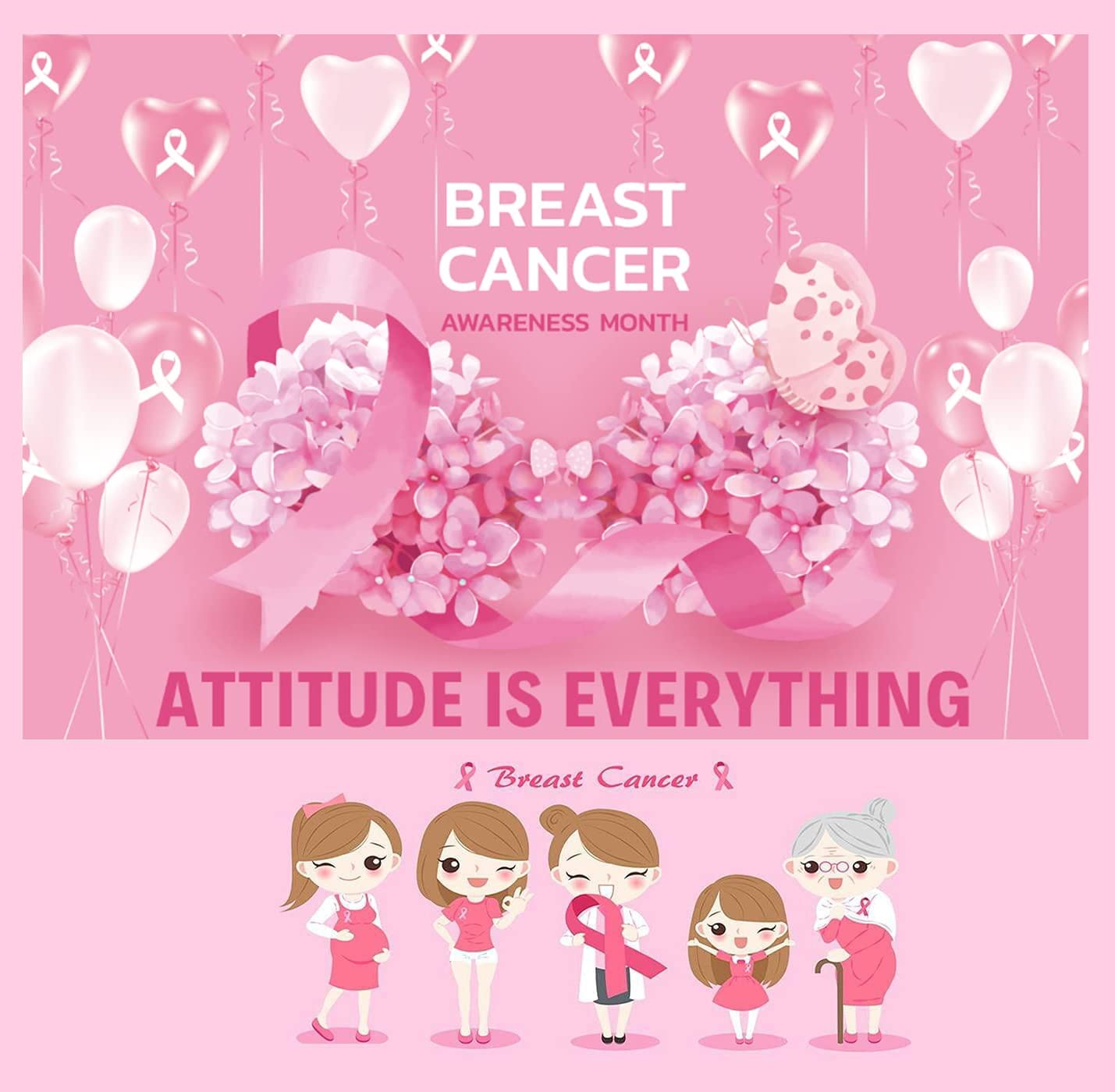 Breast Cancer Awareness Banner Backdrop - Pink Ribbon Design, 70x47 Inches, For Fundraising & Parties - View #5