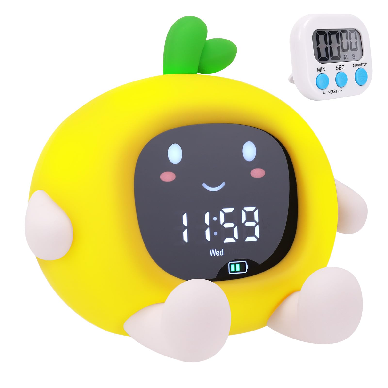Despertador Infantil Niña Reloj Despertador Niños con Luz Nocturna Despertador Digital Recargable Toddler Sleep Training Clock + Temporizador, 8 Colores Claros con Función Snooze, Brillo Ajustable