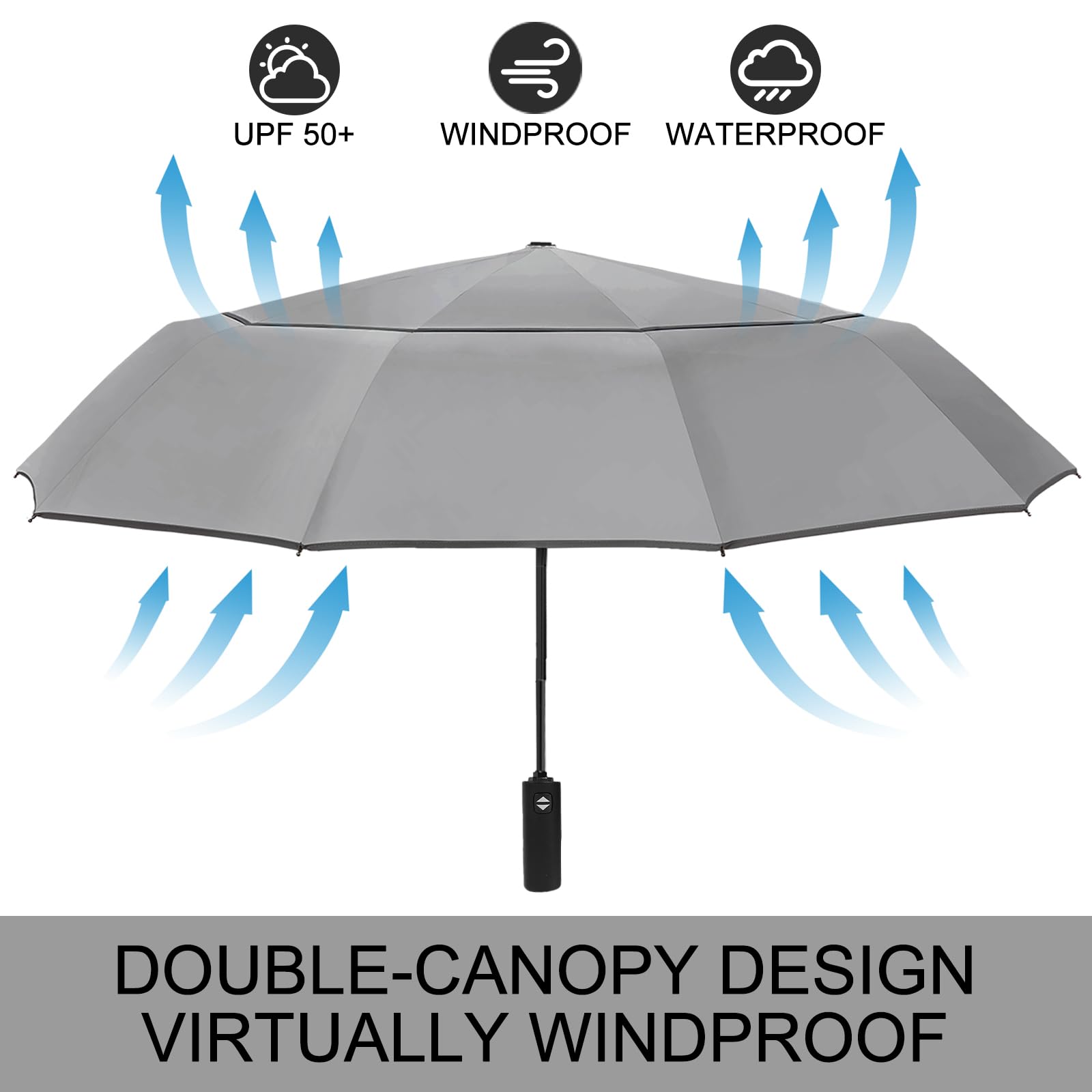 Satol Extra Large Golf Umbrella, 46/54/62 Inch Windproof 10 Ribs Vented Double Canopy Reflective Strips Automatic Open/Close Waterproof UV Protection Portable Compact Umbrella for Outdoor & Travel