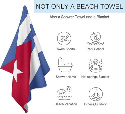 Miniatura 3 de Toalla de playa con bandera cubana, de gran tamaño, súper suave, ultrafina, absorbente, toalla de playa para viajes, secado rápido, toalla de doble