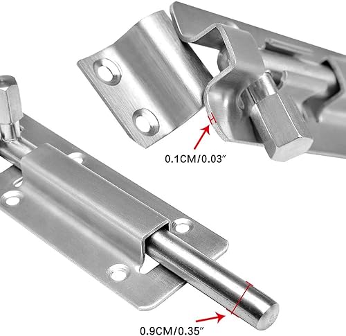 Miniatura 8 de Cerradura de puerta AnBT, resistente acero inoxidable cepillado engrosado, cierre de tornillo de barril deslizante para puerta (7,8")