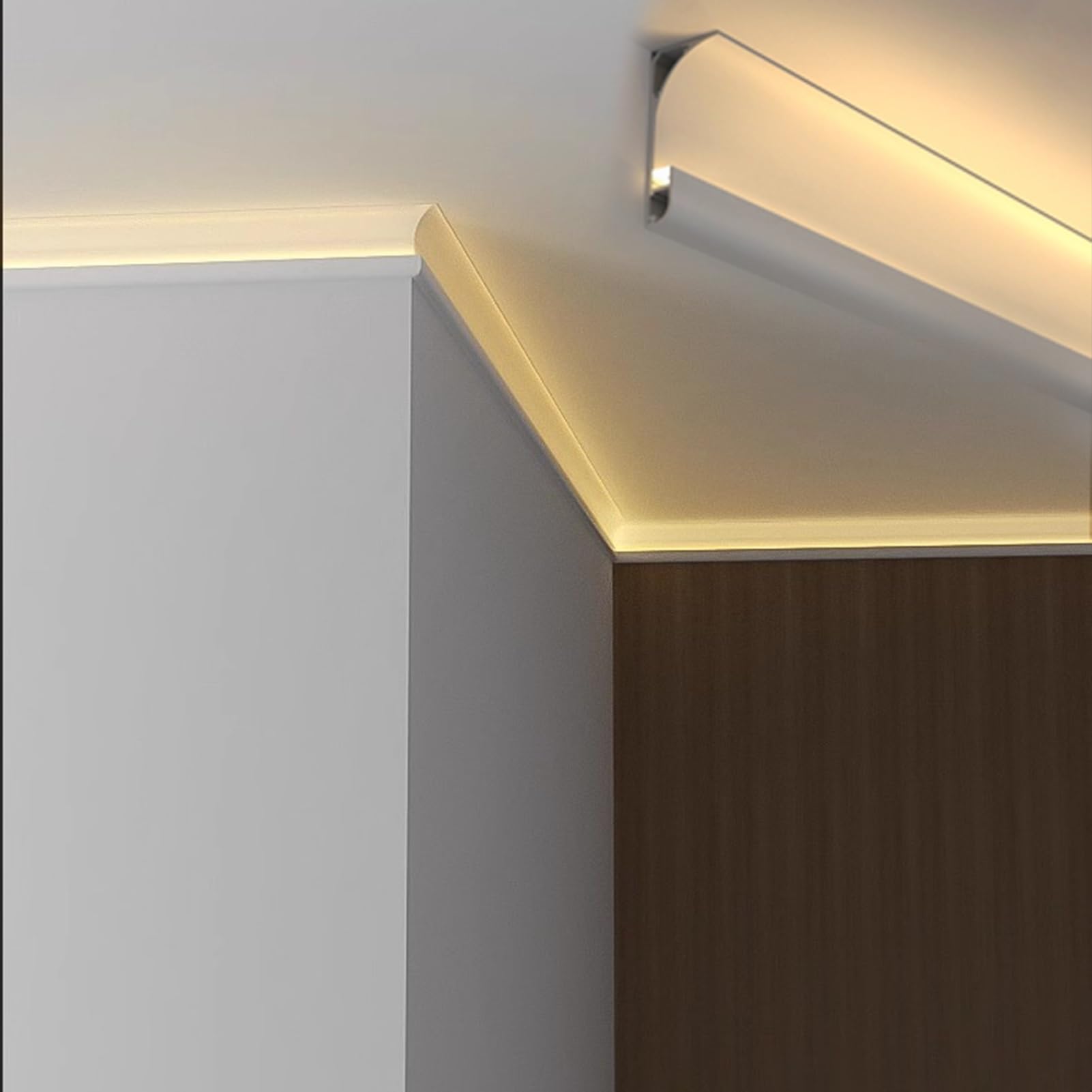 Profili per Strisce Led 2 Confezioni di Profili per Modanature a Corona per Strisce LED, Modanatura per Illuminazione Indiretta in Alluminio Montata in Superficie, Diffusore per Illuminazione a LED