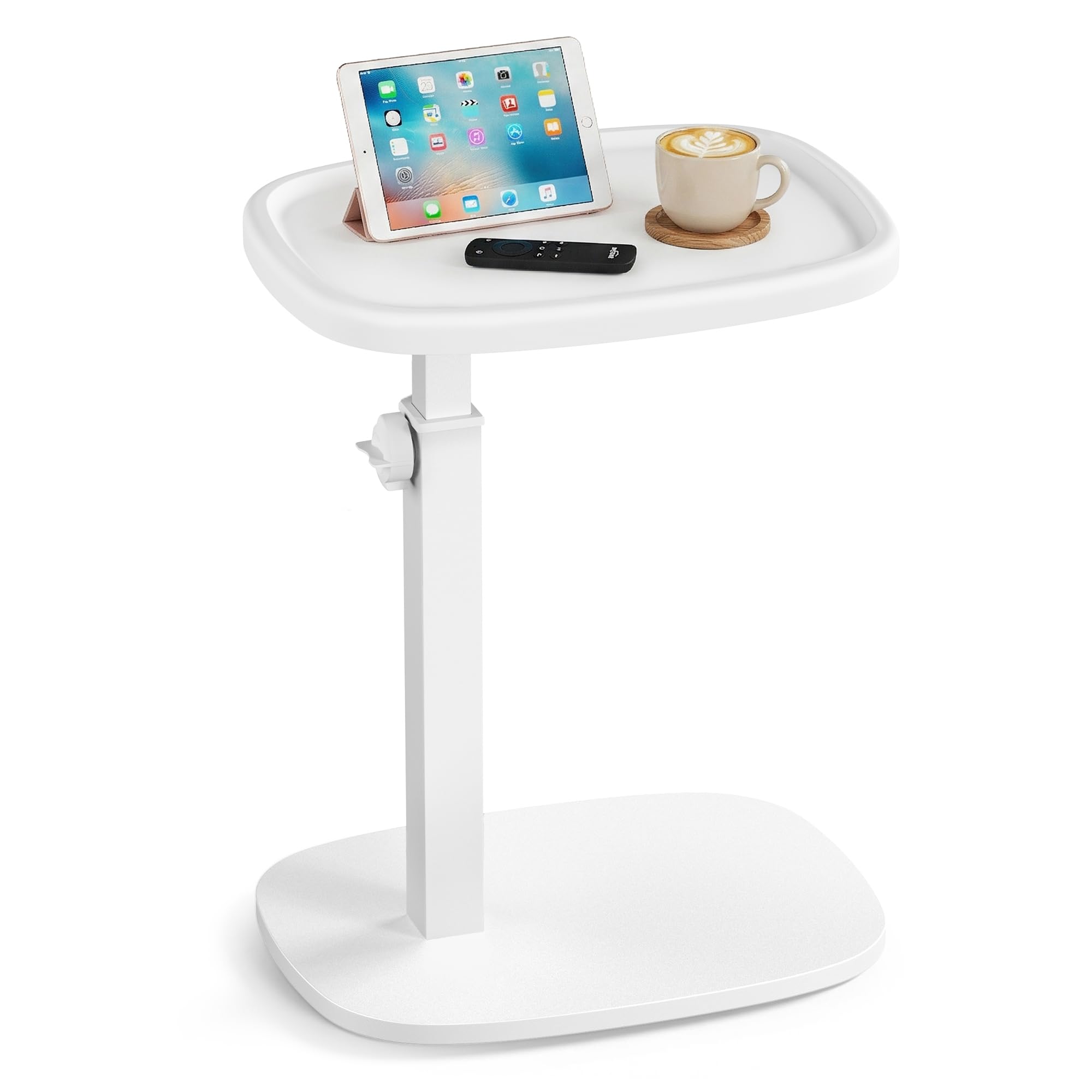 VASAGLE Beistelltisch C-Form, Sofatisch, Couchtisch für kleine Räume, Wohnzimmertisch höhenverstellbar, Wohnzimmer Schlafzimmer, 30 x 40 x 69 cm, wolkenweiß-mattweiß LET363W101