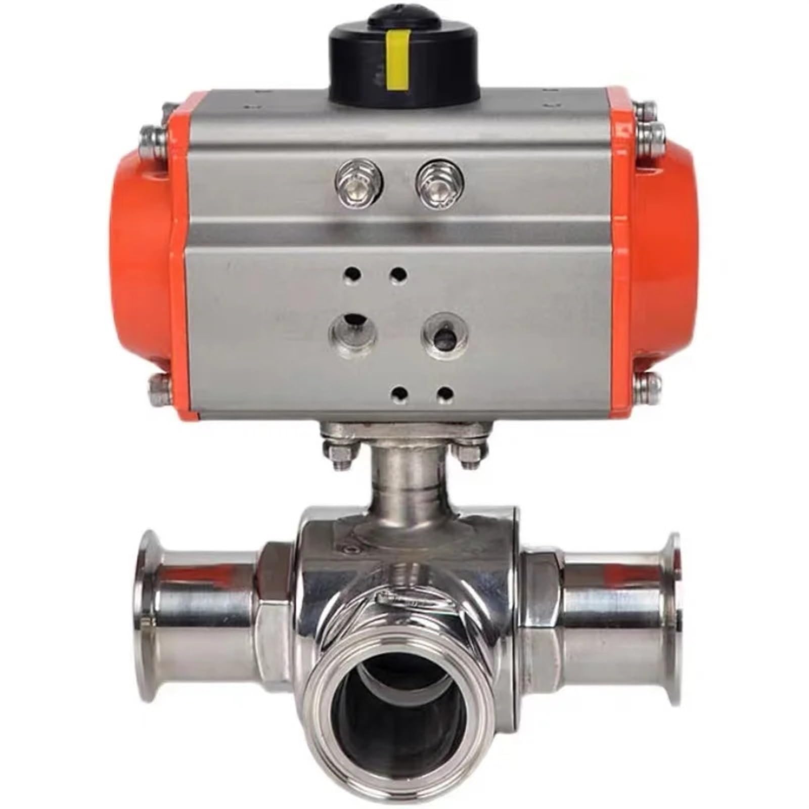 CXFCIHFT 38mm 3 Way Stainless Steel Pneumatic Ball Valve Tri Clamp Ferrule Type Double Acting Cylinder Ball Valve(L Type)