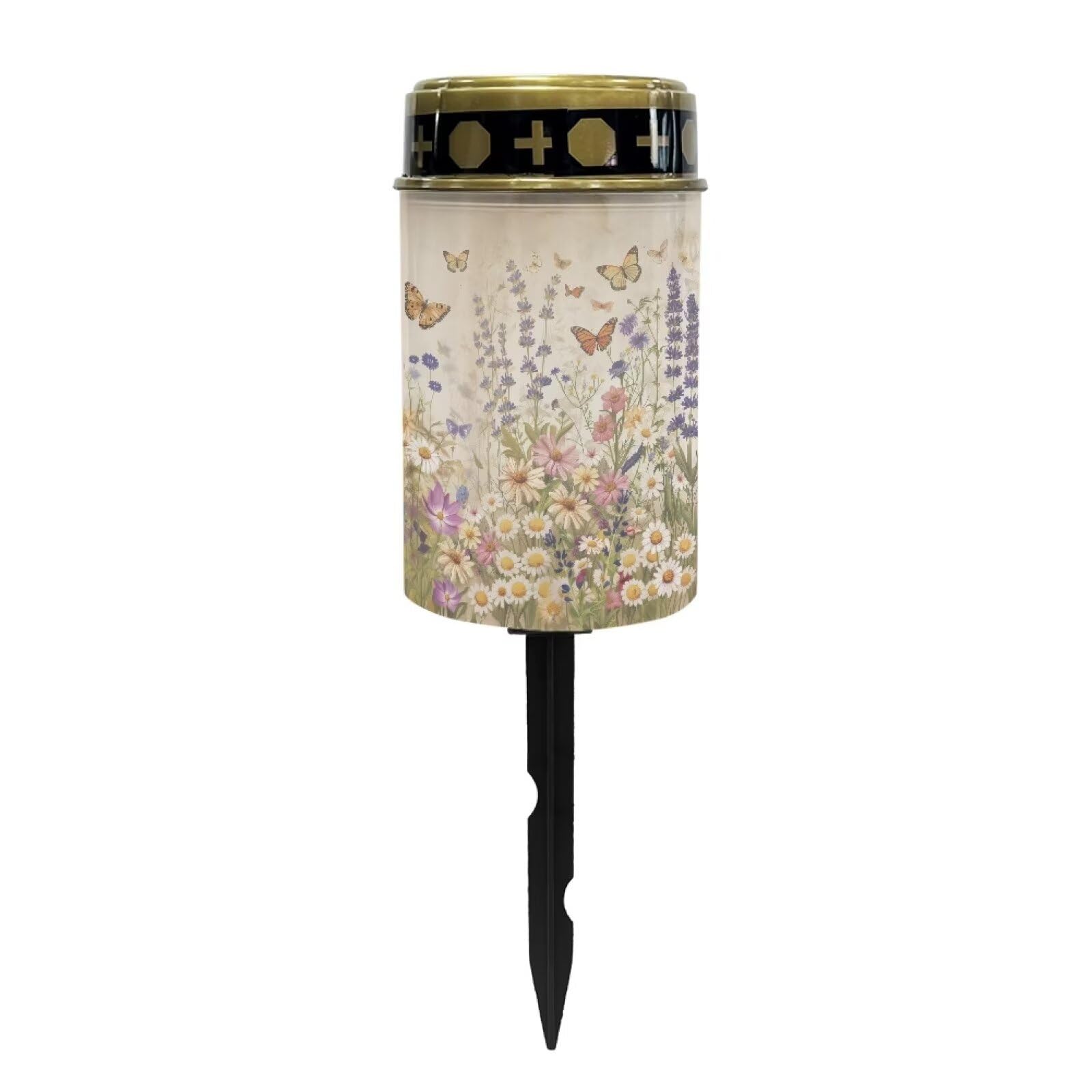 Poceacles Solar Lights Outdoor Solar Powered Outdoor Cemetery Stake Lights Grave Solar Lamp Landscape Lighting Waterproof Grave Flameless Candles, Butterfly Daisy Lavender Floral
