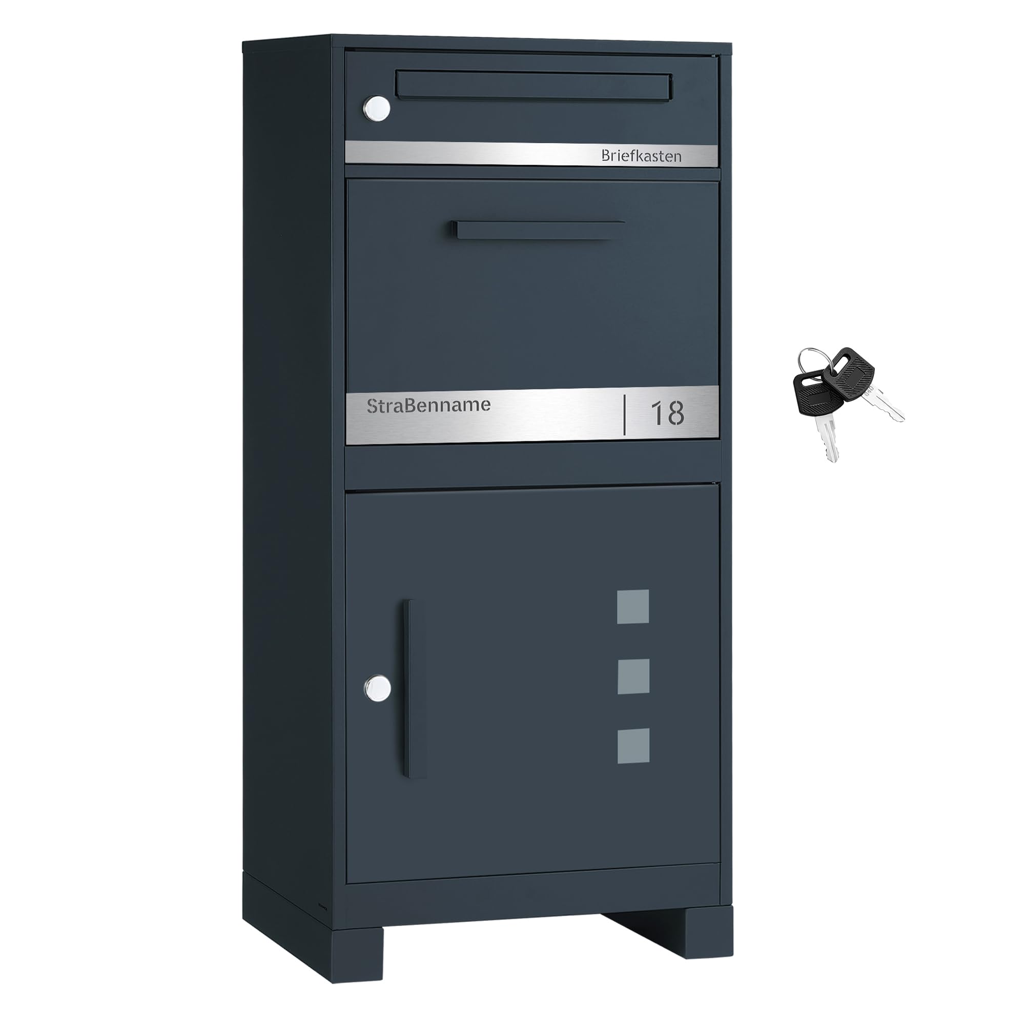 SONGMICS Paketbox, Paketbriefkasten, Briefkasten mit Paketfach, personalisiert, Paketkasten XXL, für Briefe, Pakete, Schloss mit Abdeckung, 2 Schlüssel, Stahl, anthrazit GMB091GZ01-01
