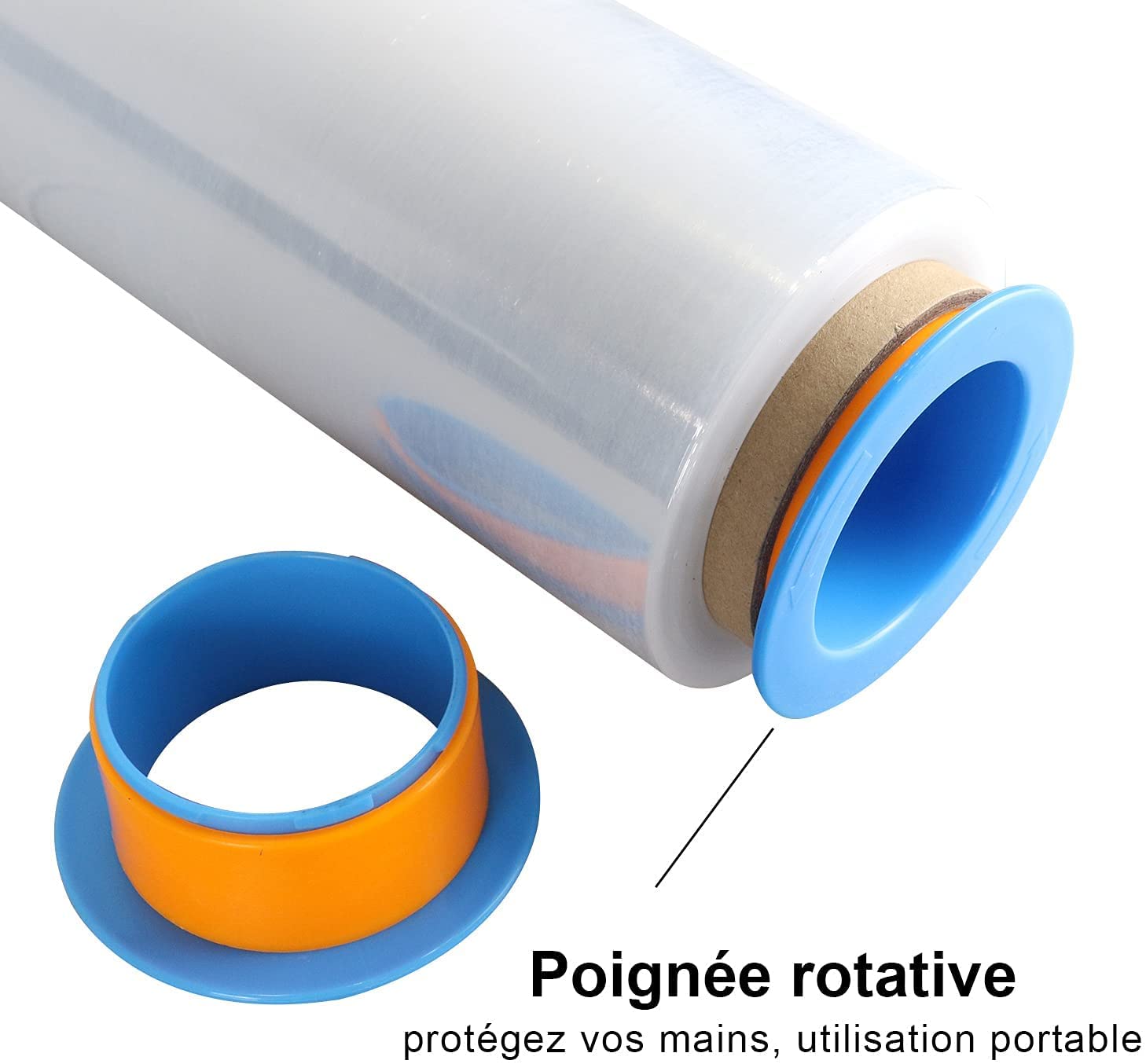 BOMEI PACK Folia stretch na palety z obrotową tuleją, folia do przewijania, 18 my x 500 mm x 300 m, folia do pakowania przezroczysta, 2 rolki