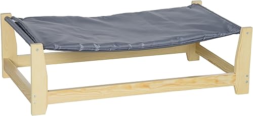PawHut - Cama elevada para mascotas, marco de madera, cuna para perro con cojín lavable para perros pequeños y medianos en interiores y exteriores,