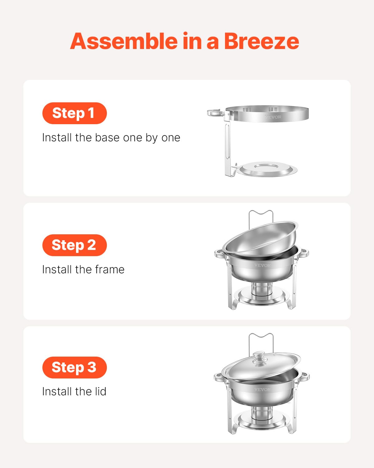 VEVOR Chauffe-Plat 4PCs 4,7 L, Buffet Chauffant Rond, Réchaud en Acier Inoxydable, avec 4 Bacs Pleine Grandeur, Couvercle et Pince, pour Buffet Libre-Service Hôtel Traiteur Restauration, Argenté